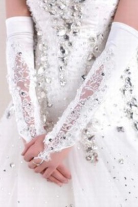 Satin Sequin Blanc Gants de mariée modestes
