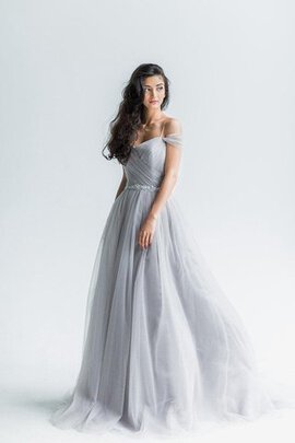 Robe de mariée de traîne courte textile en tulle ligne a avec zip avec perle