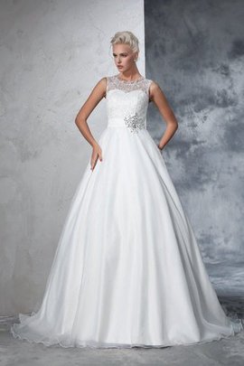 Robe de mariée longue avec décoration dentelle de traîne mi-longue manche nulle