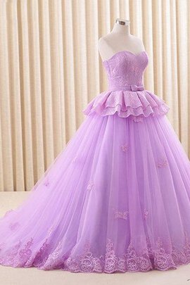 Robe de quinceanera avec perle a-ligne avec lacets en satin de traîne courte