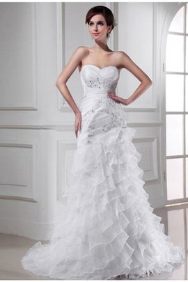 Robe de mariée avec perle de sirène avec lacets col en forme de cœur en organza