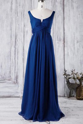 Robe demoiselle d'honneur longue facile ligne a de col entaillé avec chiffon