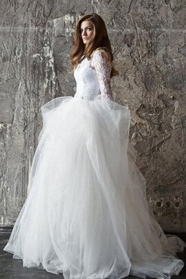 Robe de mariée elégant modeste longue en tulle avec manche longue