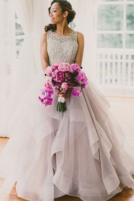 Robe de mariée naturel avec perle en organza de traîne courte manche nulle