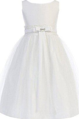 Robe cortège fille decoration en fleur jusqu'au sol avec nœud en tulle col en bateau