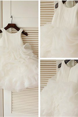 Robe cortège fille avec fleurs en organza jusqu'au mollet avec zip de mode de bal