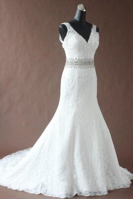 Robe de mariée longue en tissu pailleté en dentelle de col en v longueur au ras du sol