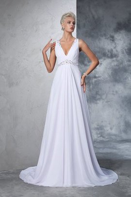 Robe de mariée naturel longue ligne a de princesse de col en v