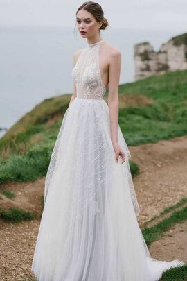 Robe de mariée ligne a au bord de la mer de traîne courte decoration en fleur en tulle