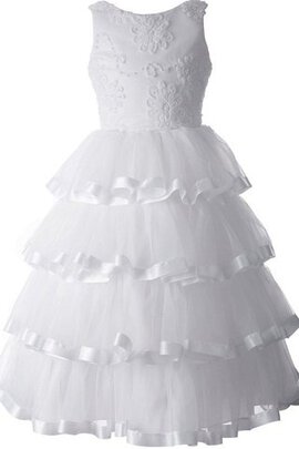 Robe cortège fille avec gradins en organza decoration en fleur manche nulle a-ligne