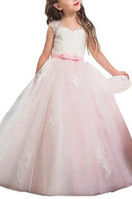 Robe cortège fille en tulle de mode de bal jusqu'au sol manche nulle avec fleurs