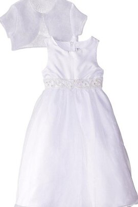 Robe cortège fille avec perle textile taffetas col u profond a-ligne avec sans manches