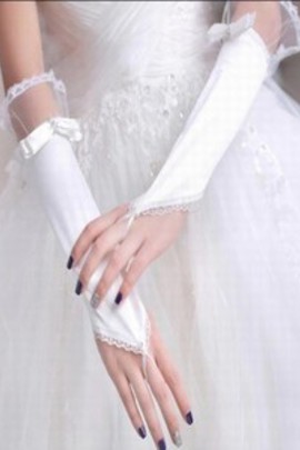 Satin Dentelle Hem Blanc Chic | Gants de mariée modernes