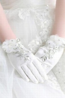 Avec Crystal White Satin Chic | Gants de mariée modernes