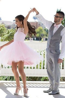 Robe de cocktail appliques mode en tulle de col bateau naturel