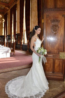 Robe de mariée distinguee de sirène de traîne moyenne longueur au ras du sol manche nulle