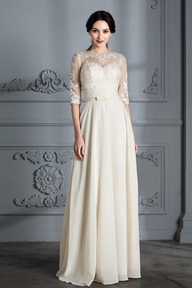 Robe de mariée naturel a-ligne encolure ronde avec chiffon manche nulle