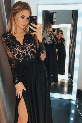 Robe de soirée charme avec manche longue de princesse en chiffon longueur au ras du sol