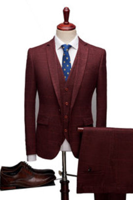 Slim fit costumes pour hommes asiatique taille 3 pièces plaid décontractés costume