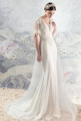 Robe de mariée delicat de traîne courte cordon avec chiffon textile en tulle