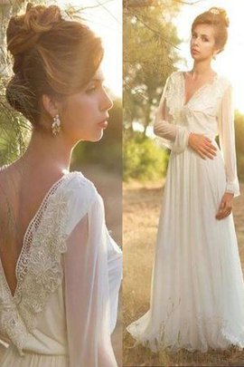 Robe de mariée naturel v encolure avec chiffon de princesse de traîne courte