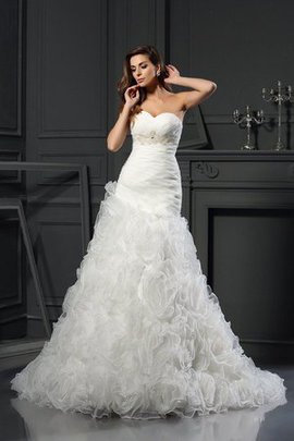 Robe de mariée longue manche nulle de princesse en organza col en forme de cœur