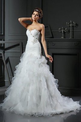 Robe de mariée de traîne mi-longue en organza manche nulle de lotus de sirène