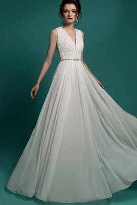 Robe de mariée plissage manche nulle avec chiffon de col en v jusqu'au sol