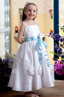 Robe cortège fille avec fleurs manche nulle a-ligne avec nœud