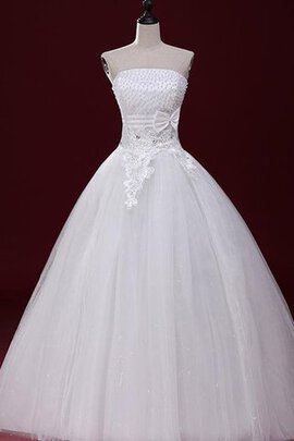 Robe de mariée ligne a cordon avec perle en organza manche nulle