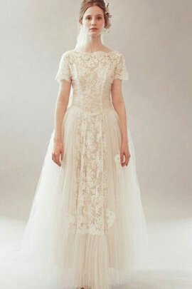 Robe de mariée fermeutre eclair ligne a encolure ronde longueur au ras du sol avec fleurs