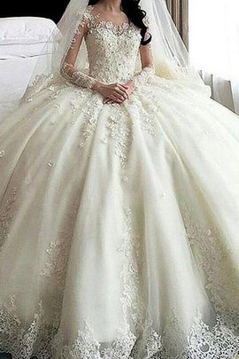 Robe de mariée pétillant en tulle avec décoration dentelle appliques naturel