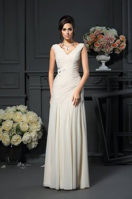 Robe mère de mariée avec perle v encolure avec chiffon manche nulle gaine