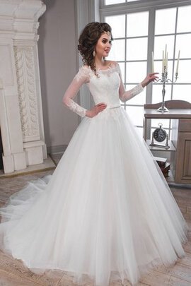 Robe de mariée longue de traîne courte en tulle avec manche longue jusqu'au sol