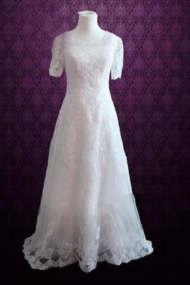 Robe de mariée bref sage encolure ronde de traîne courte boutonné