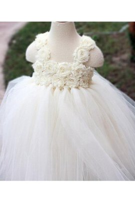 Robe cortège fille plissage avec fleurs arrivée au cheville textile en tulle de mode de bal