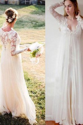 Robe de mariée pétillant de col en v jusqu'au sol ceinture haut avec manche longue