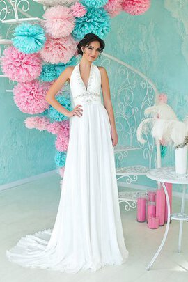 Robe de mariée nature avec sans manches avec perle ligne a en chiffon