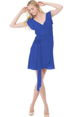 Robe demoiselle d'honneur bref de col en v avec chiffon avec manche épeules enveloppants