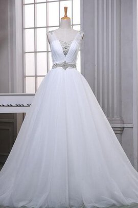 Robe de mariée en dentelle cordon d'epaule ecrite avec perle en satin