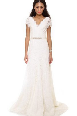 Robe de mariée elégant v encolure fermeutre eclair ceinture avec ruban