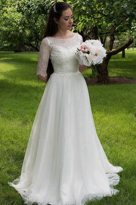 Robe de mariée boutonné lache de col bateau de traîne courte en 1/2 manche