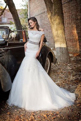 Robe de mariée longue textile en tulle de sirène d'epaule ecrite jusqu'au sol