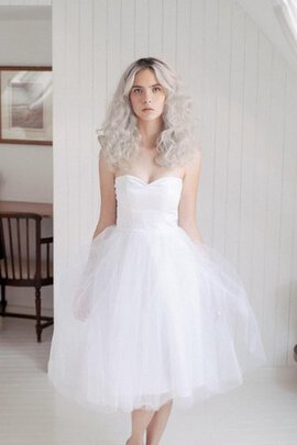 Robe de mariée plissé ligne a longueur mollet col en forme de cœur textile en tulle