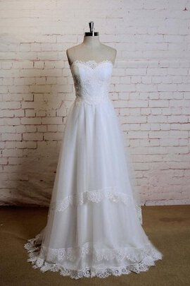 Robe de mariée avec décoration dentelle cordon manche nulle a-ligne de col en cœur