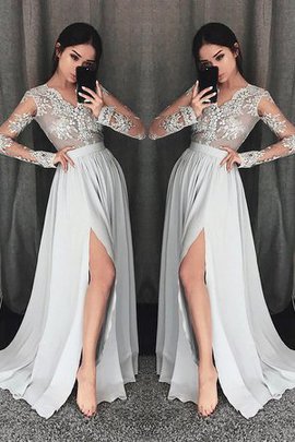 Robe de soirée glamour avec chiffon avec manche longue de princesse a-ligne