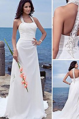 Robe de mariée naturel de fourreau dénudé avec perle de traîne moyenne