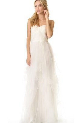 Robe de mariée longue naturel avec décoration dentelle col en forme de cœur manche nulle