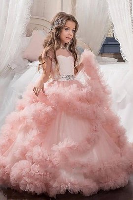 Robe cortège fille naturel de mode de bal en tulle avec cristal au niveau de cou