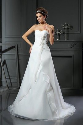 Robe de mariée longue ligne a ruché manche nulle avec lacets